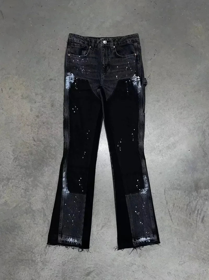 Men's Punk High Street Raw-Edge Skinny Jeans with Micro Trumpet Detail Y2K Low Rise Stretch Floor Length Biker Rock Pants 2025